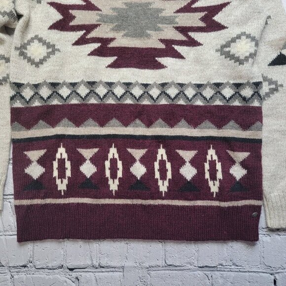 AEO American Eagle Outfitters Wool Blend Brown Tribal Pattern Knit Sweater Sz S - Picture 3 of 12